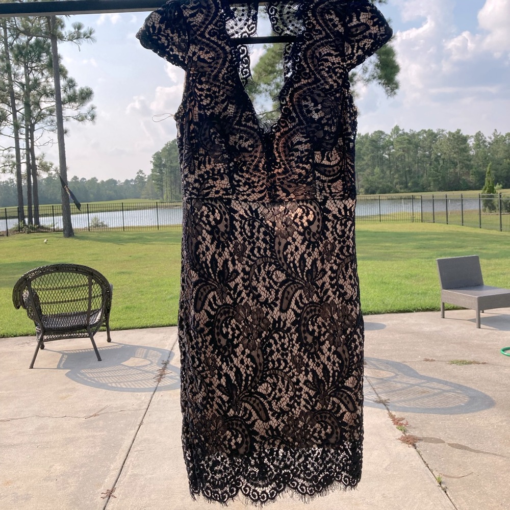 WINDSOR Black Lace Dress with Nude Lining